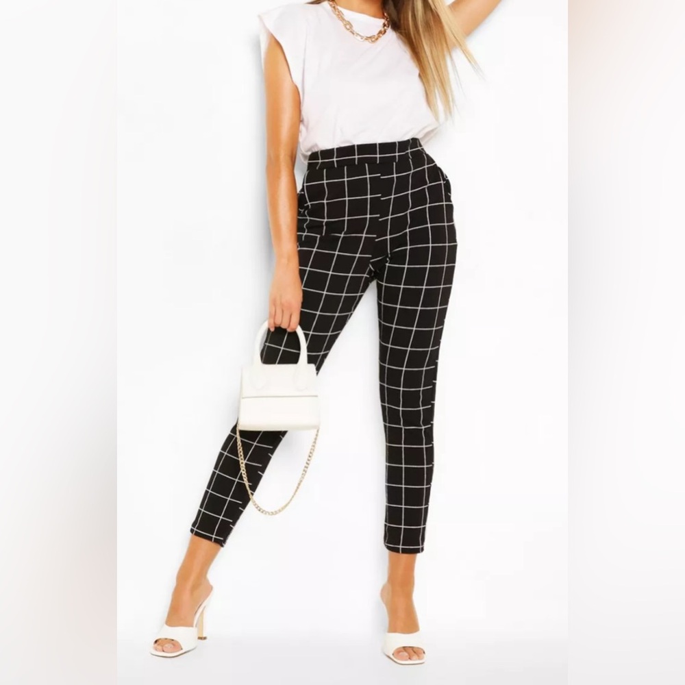 Black and White Grid Pattern Women's Trousers